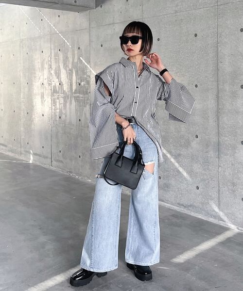 PAGEBOY（ページボーイ）の「フルワイドダメージデニム（パンツ・ブラックケミカル08/サックス82・25inch/26inch）」の10枚目の写真