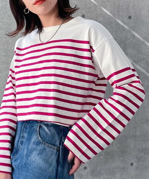 PAGEBOY（ページボーイ）の「パネルボーダーショートロンT（トップス・レディース・ブラック09/ピンク25/ラベンダー92・F）」の2枚目の写真