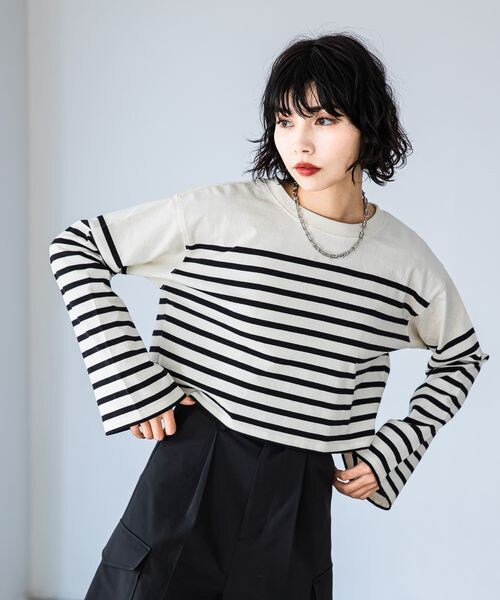 PAGEBOY（ページボーイ）の「パネルボーダーショートロンT（トップス・レディース・ブラック09/ピンク25/ラベンダー92・F）」の5枚目の写真