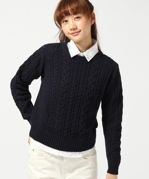 LOWRYS FARM（ローリーズファーム）の「５ゲージケーブルプルオーバーロングスリーブ（トップス・レディース・オフ/グレー/レッド/ネイビー・Ｍ/Ｌ）」の3枚目の写真