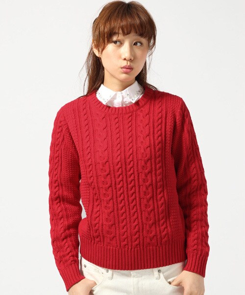 LOWRYS FARM（ローリーズファーム）の「５ゲージケーブルプルオーバーロングスリーブ（トップス・レディース・オフ/グレー/レッド/ネイビー・Ｍ/Ｌ）」の4枚目の写真