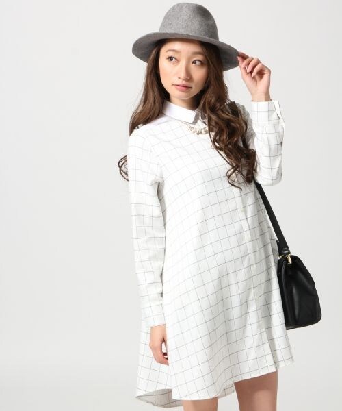 HARE(ハレ)の「チェックフレアシャツワンピース(ワンピース/ドレス・レディース・オフホワイト/ブラック/グレー・FREE)」の1枚目の写真