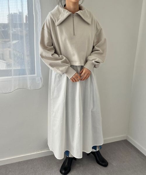 LOWRYS FARM（ローリーズファーム）の「ZIPスウェット&キャミワンピース（ワンピース/ドレス・レディース・アイボリー08/ブラック09/グレー15/グリーン75・F）」の4枚目の写真