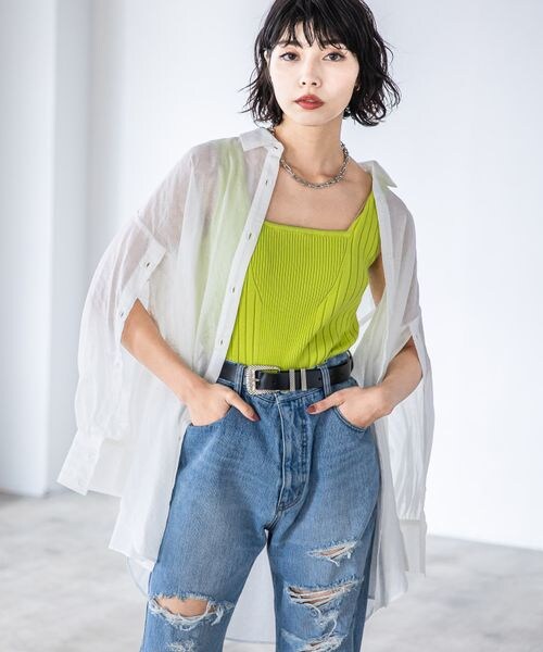 PAGEBOY（ページボーイ）の「サテンシアーストライプシャツ（トップス・オフホワイト05/チャコール18/ラベンダー92・F）」の6枚目の写真