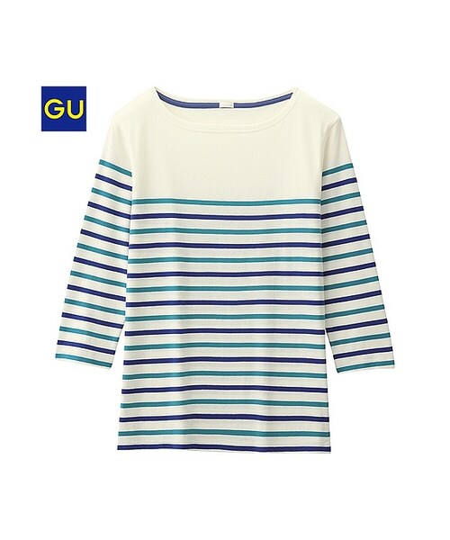 GU(ジーユー)の「(GU)ボーダーボートネックT(7分袖)A(MEN ⁄ カットソー・メンズ・RED/BLACK/OFF WHITE/NAVY/DARK GREEN・L/M/XL/S)」の4枚目の写真