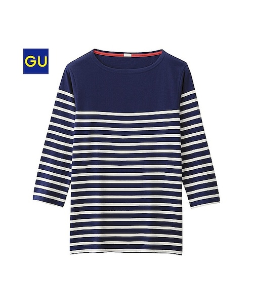 GU(ジーユー)の「(GU)ボーダーボートネックT(7分袖)A(MEN ⁄ カットソー・メンズ・RED/BLACK/OFF WHITE/NAVY/DARK GREEN・L/M/XL/S)」の5枚目の写真