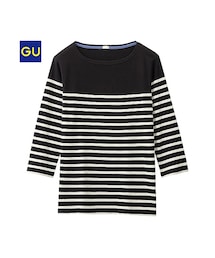 GU | （GU）ボーダーボートネックＴ（７分袖）Ａ(トップス)