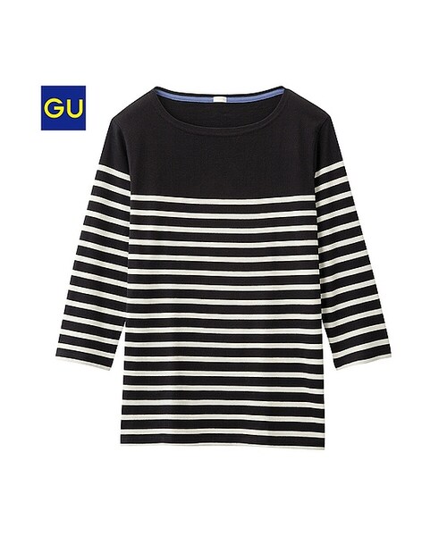 GU(ジーユー)の「(GU)ボーダーボートネックT(7分袖)A(MEN ⁄ カットソー・メンズ・RED/BLACK/OFF WHITE/NAVY/DARK GREEN・L/M/XL/S)」の3枚目の写真