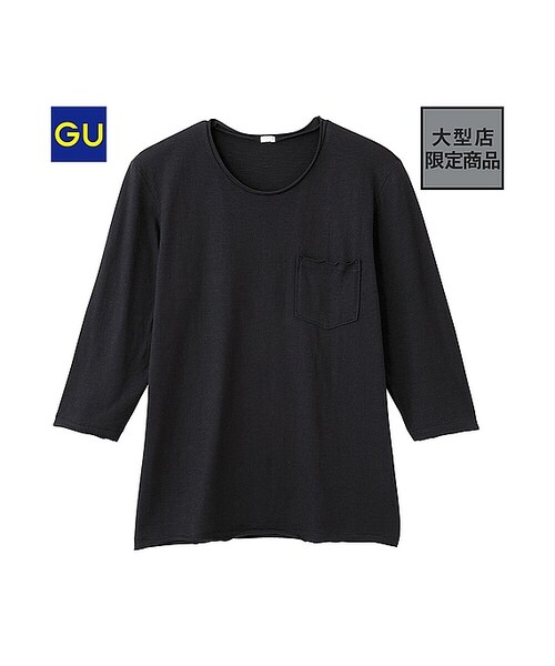 GU(ジーユー)の「(GU)スラブ天竺カットオフT (7分袖)(MEN ⁄ カットソー・メンズ・OFF WHITE/DARK GRAY/BLACK・L/XL/M/S)」の2枚目の写真