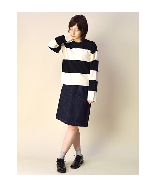 w closet(ダブルクローゼット)の「12Gミラノリブ編ボーダープルオーバー(トップス・レディース・オフホワイト×ブラック/グレー×ネイビー・FREE)」の9枚目の写真