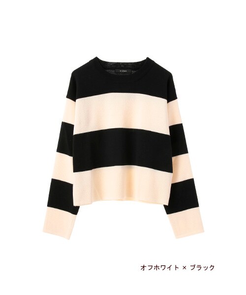 w closet(ダブルクローゼット)の「12Gミラノリブ編ボーダープルオーバー(トップス・レディース・オフホワイト×ブラック/グレー×ネイビー・FREE)」の2枚目の写真
