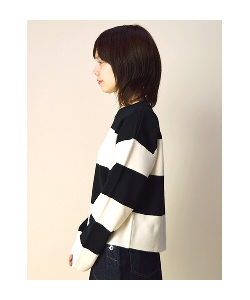 w closet(ダブルクローゼット)の「12Gミラノリブ編ボーダープルオーバー(トップス・レディース・オフホワイト×ブラック/グレー×ネイビー・FREE)」の4枚目の写真