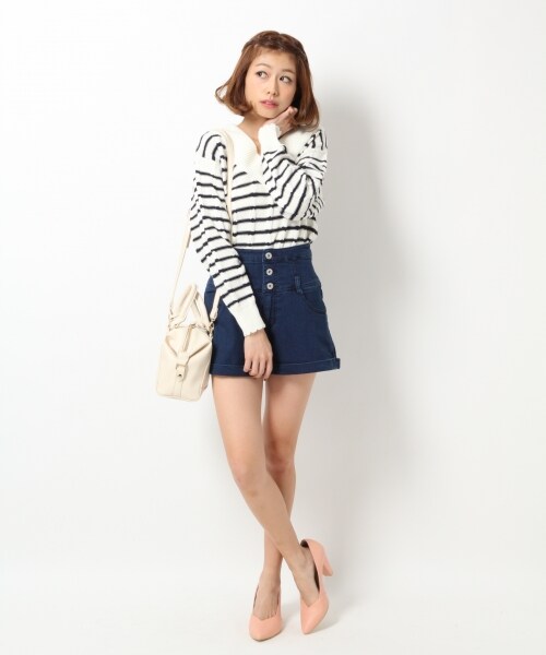 Heather（ヘザー）の「ヘザーＳＳハイウエストショートパンツ（パンツ・レディース・ホワイト/ケミカルブルー/ネイビー・Ｓ/Ｍ）」の4枚目の写真