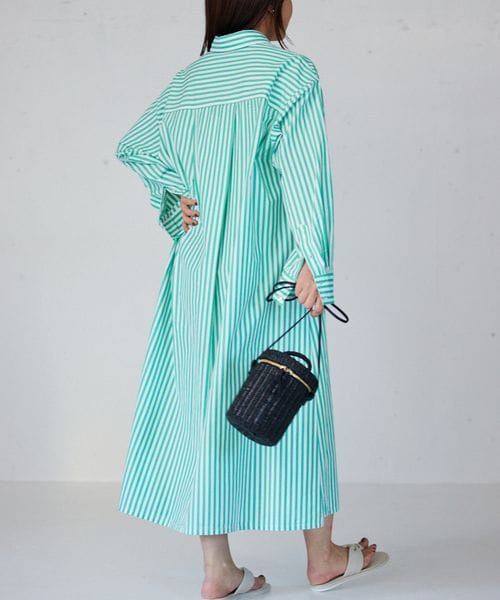 BABYLONE バビロン⁑コットンシルク ストライプロングシャツワンピース　春 BABYLONE（バビロン）の「コットンシルクストライプシャツワンピース