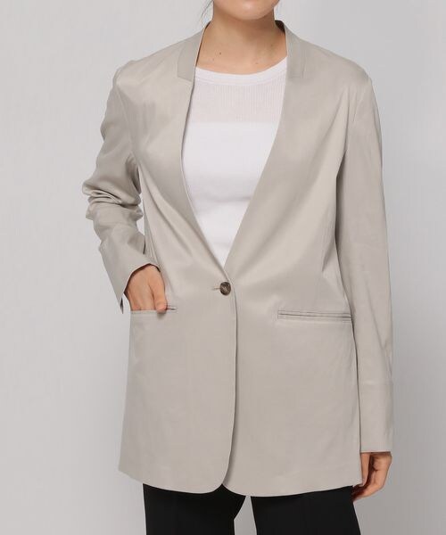 【美品】バビロン　ノーカラージャケット　アイボリー　フリーサイズ BABYLONE｜リネンノーカラージャケット | Rakuten Fashion(楽天