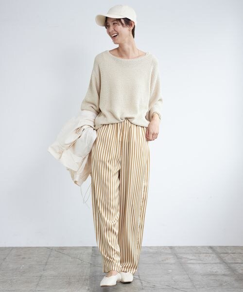 LEPSIM（レプシィム）の「ツヤサテンガライージーパンツ（パンツ・レディース・ブラック×ドット09/ベージュ×ドット51/ベージュ×ストライプ53/ネイビー88・FREE SIZE）」の12枚目の写真