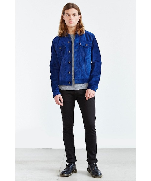 navy suede trucker jacket