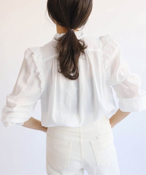 イエナ　今期人気完売　コットンシュリンクフリルブラウス　黒　５分袖　新品タグ付 IENA（イエナ）の「コットンシュリンクフリルハーフスリーブブラウス