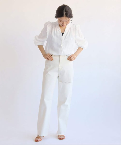 イエナ 新品タグ付 23ss iena コットンシュリンクフリルブラウス F 白 イエナ 新品タグ付 23ss iena コットンシュリンクフリルブラウス