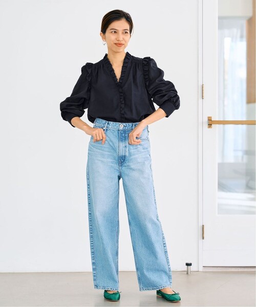 イエナ 新品タグ付 23ss iena コットンシュリンクフリルブラウス F 白 IENA（イエナ）の「《追加予約》コットンシュリンクフリル