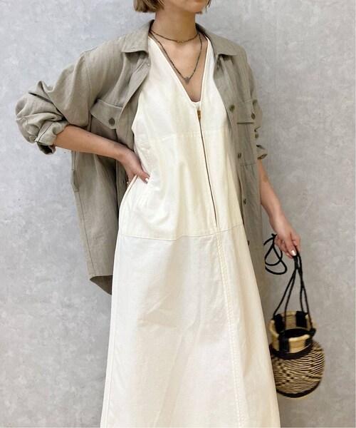 IENA LA BOUCLE 綿ネップツイルAラインワンピース