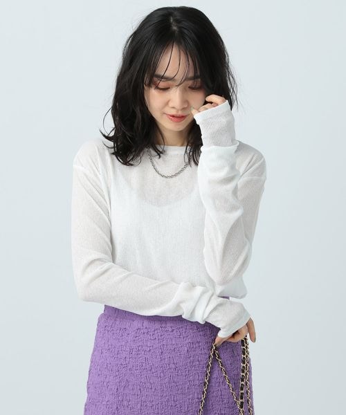 BAYFLOW（ベイフロー）の「≪予約≫シアーロンT（トップス・レディース・オフホワイト11/ブラック19/ピスタチオ61・F）」の7枚目の写真