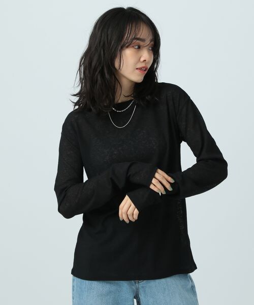 BAYFLOW（ベイフロー）の「≪予約≫シアーロンT（トップス・レディース・オフホワイト11/ブラック19/ピスタチオ61・F）」の2枚目の写真