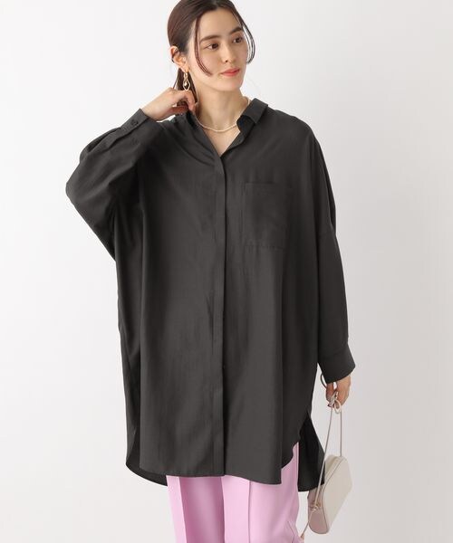 LEPSIM（レプシィム）の「サラキレポンチョ長袖チュニックワンピース（ワンピース/ドレス・レディース・オフホワイト05/チャコールグレー18/ピンク22/ライムグリーン72・FREE SIZE）」の7枚目の写真