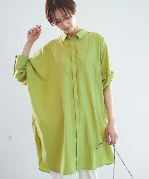 LEPSIM（レプシィム）の「サラキレポンチョ長袖チュニックワンピース（ワンピース/ドレス・レディース・オフホワイト05/チャコールグレー18/ピンク22/ライムグリーン72・FREE SIZE）」の2枚目の写真