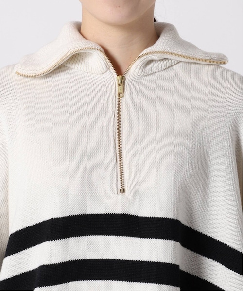 人気　Deuxieme Classe ハーフジップボーダーニット Deuxieme Classe（ドゥーズィエムクラス）の「WHITE BORDER HALF