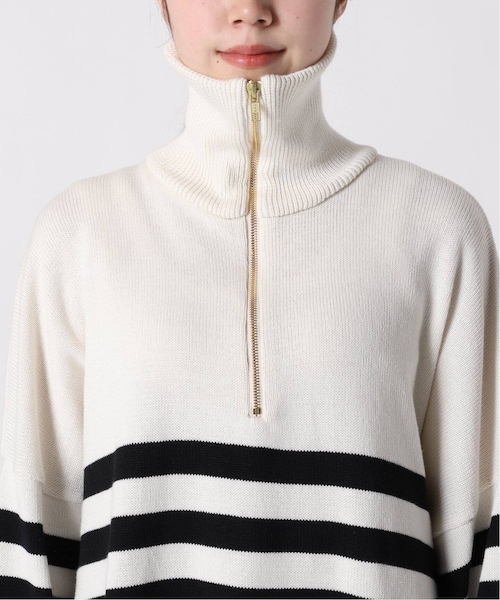 人気　Deuxieme Classe ハーフジップボーダーニット Deuxieme Classe（ドゥーズィエムクラス）の「WHITE BORDER HALF