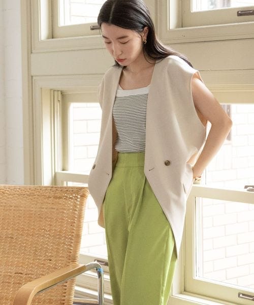 LOWRYS FARM（ローリーズファーム）の「バスケットルーズベスト（ジャケット/アウター・レディース・アイボリー08/ブラック09/ブラウン58/グリーン75・F）」の8枚目の写真