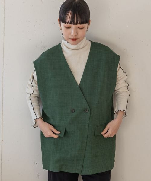 LOWRYS FARM（ローリーズファーム）の「バスケットルーズベスト（ジャケット/アウター・レディース・アイボリー08/ブラック09/ブラウン58/グリーン75・F）」の3枚目の写真