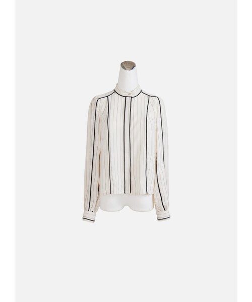 Marjorie（マージョリー）の「復刻史詩，特色鑲邊設計條紋立領上衣（トップス・レディース・白・S/M）」の7枚目の写真