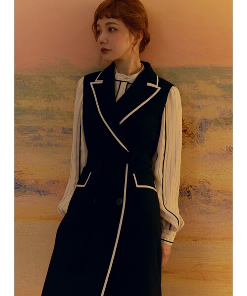 Marjorie（マージョリー）の「奧菲斯的豎琴，鑲邊造型無袖背心洋裝（ジャケット/アウター・レディース・深藍・S/M）」の5枚目の写真