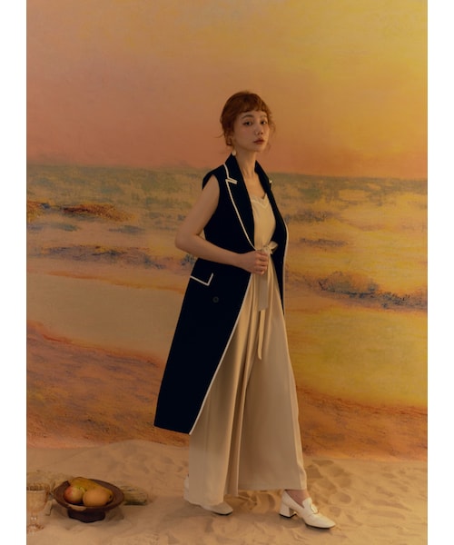 Marjorie（マージョリー）の「奧菲斯的豎琴，鑲邊造型無袖背心洋裝（ジャケット/アウター・レディース・深藍・S/M）」の6枚目の写真