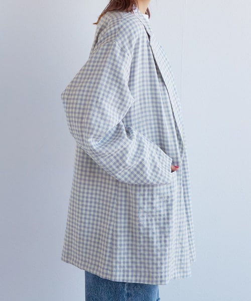 w closet(ダブルクローゼット)の「★先行予約★【セットアップ対応】ギンガムチェックテーラードジャケット【3月下旬入荷】(ジャケット/アウター・レディース・オフ/ブルー/サックス/オレンジ・FREE)」の7枚目の写真