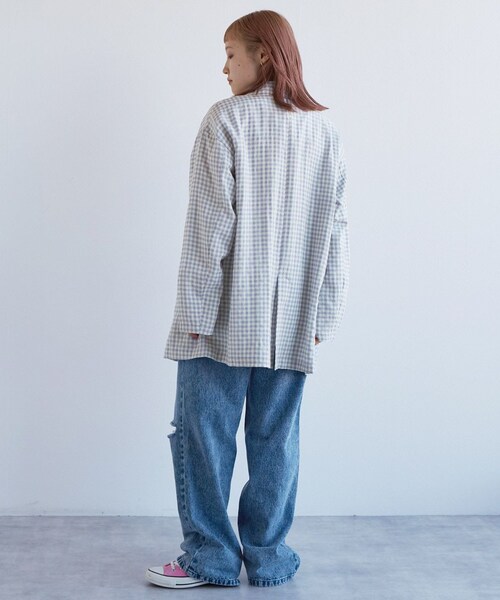 w closet(ダブルクローゼット)の「★先行予約★【セットアップ対応】ギンガムチェックテーラードジャケット【3月下旬入荷】(ジャケット/アウター・レディース・オフ/ブルー/サックス/オレンジ・FREE)」の9枚目の写真