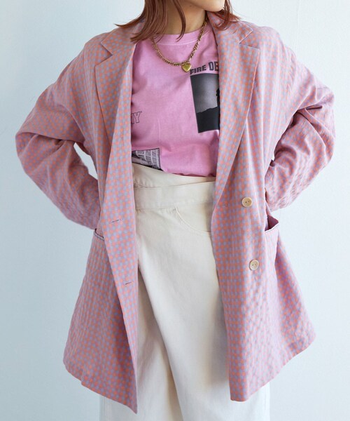 w closet(ダブルクローゼット)の「★先行予約★【セットアップ対応】ギンガムチェックテーラードジャケット【3月下旬入荷】(ジャケット/アウター・レディース・オフ/ブルー/サックス/オレンジ・FREE)」の2枚目の写真