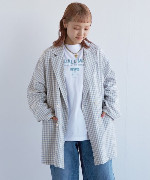 w closet(ダブルクローゼット)の「★先行予約★【セットアップ対応】ギンガムチェックテーラードジャケット【3月下旬入荷】(ジャケット/アウター・レディース・オフ/ブルー/サックス/オレンジ・FREE)」の11枚目の写真