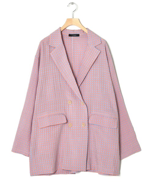 w closet(ダブルクローゼット)の「★先行予約★【セットアップ対応】ギンガムチェックテーラードジャケット【3月下旬入荷】(ジャケット/アウター・レディース・オフ/ブルー/サックス/オレンジ・FREE)」の4枚目の写真
