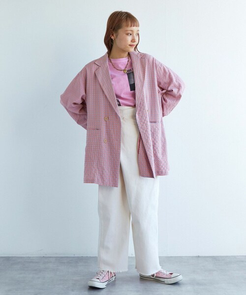 w closet(ダブルクローゼット)の「★先行予約★【セットアップ対応】ギンガムチェックテーラードジャケット【3月下旬入荷】(ジャケット/アウター・レディース・オフ/ブルー/サックス/オレンジ・FREE)」の15枚目の写真