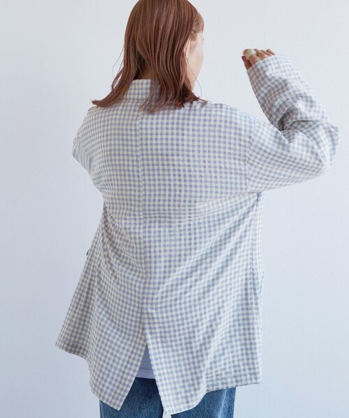 w closet(ダブルクローゼット)の「★先行予約★【セットアップ対応】ギンガムチェックテーラードジャケット【3月下旬入荷】(ジャケット/アウター・レディース・オフ/ブルー/サックス/オレンジ・FREE)」の12枚目の写真