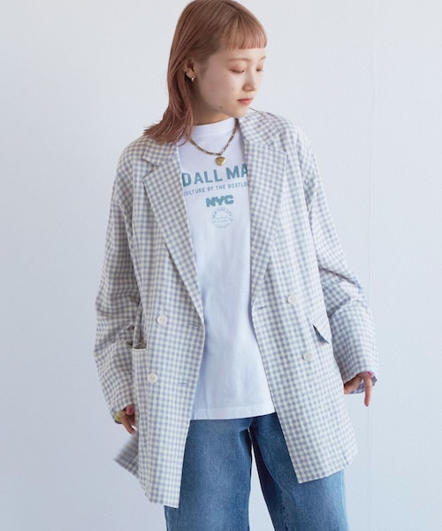 w closet(ダブルクローゼット)の「★先行予約★【セットアップ対応】ギンガムチェックテーラードジャケット【3月下旬入荷】(ジャケット/アウター・レディース・オフ/ブルー/サックス/オレンジ・FREE)」の14枚目の写真