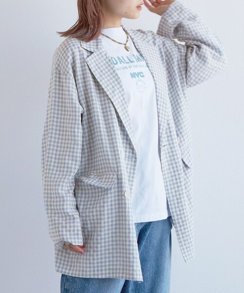 w closet(ダブルクローゼット)の「★先行予約★【セットアップ対応】ギンガムチェックテーラードジャケット【3月下旬入荷】(ジャケット/アウター・レディース・オフ/ブルー/サックス/オレンジ・FREE)」の10枚目の写真