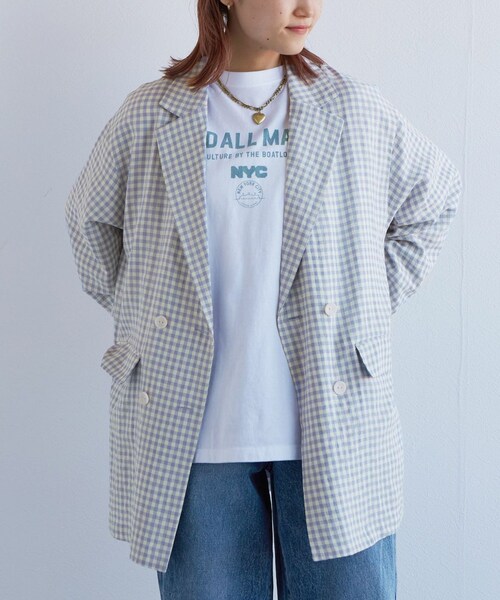 w closet(ダブルクローゼット)の「★先行予約★【セットアップ対応】ギンガムチェックテーラードジャケット【3月下旬入荷】(ジャケット/アウター・レディース・オフ/ブルー/サックス/オレンジ・FREE)」の6枚目の写真