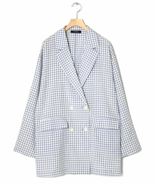 w closet(ダブルクローゼット)の「★先行予約★【セットアップ対応】ギンガムチェックテーラードジャケット【3月下旬入荷】(ジャケット/アウター・レディース・オフ/ブルー/サックス/オレンジ・FREE)」の3枚目の写真