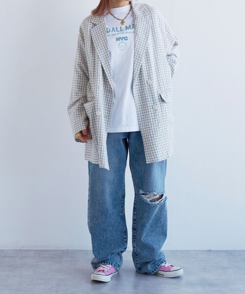 w closet(ダブルクローゼット)の「★先行予約★【セットアップ対応】ギンガムチェックテーラードジャケット【3月下旬入荷】(ジャケット/アウター・レディース・オフ/ブルー/サックス/オレンジ・FREE)」の13枚目の写真