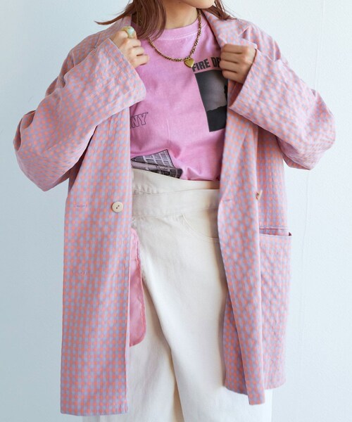 w closet(ダブルクローゼット)の「★先行予約★【セットアップ対応】ギンガムチェックテーラードジャケット【3月下旬入荷】(ジャケット/アウター・レディース・オフ/ブルー/サックス/オレンジ・FREE)」の16枚目の写真
