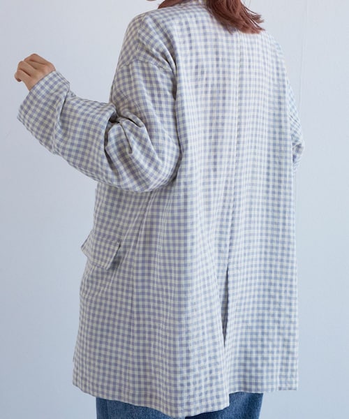 w closet(ダブルクローゼット)の「★先行予約★【セットアップ対応】ギンガムチェックテーラードジャケット【3月下旬入荷】(ジャケット/アウター・レディース・オフ/ブルー/サックス/オレンジ・FREE)」の8枚目の写真